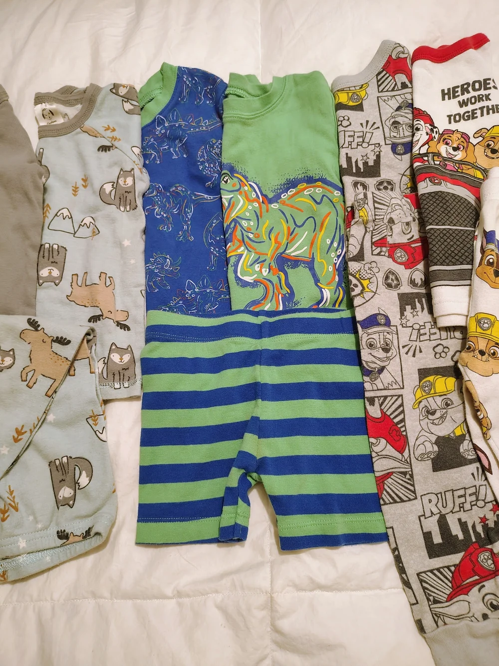 Toddler Pajama Set Pack - Green/Blue Stripes + Character Prints